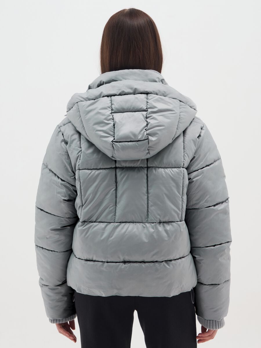 Piumino The Iconic Puffer grigio argento con cappuccio_2