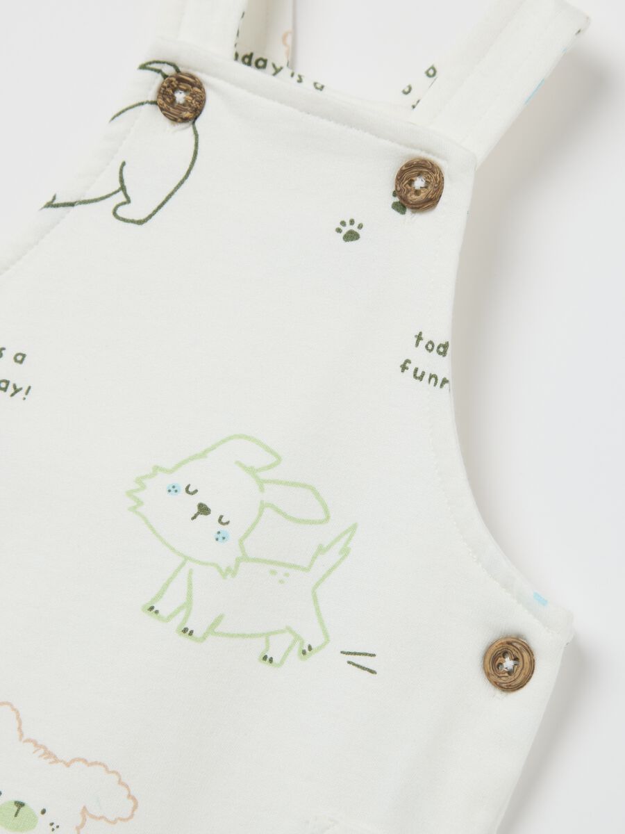 White dungarees in cotton with puppies print_2