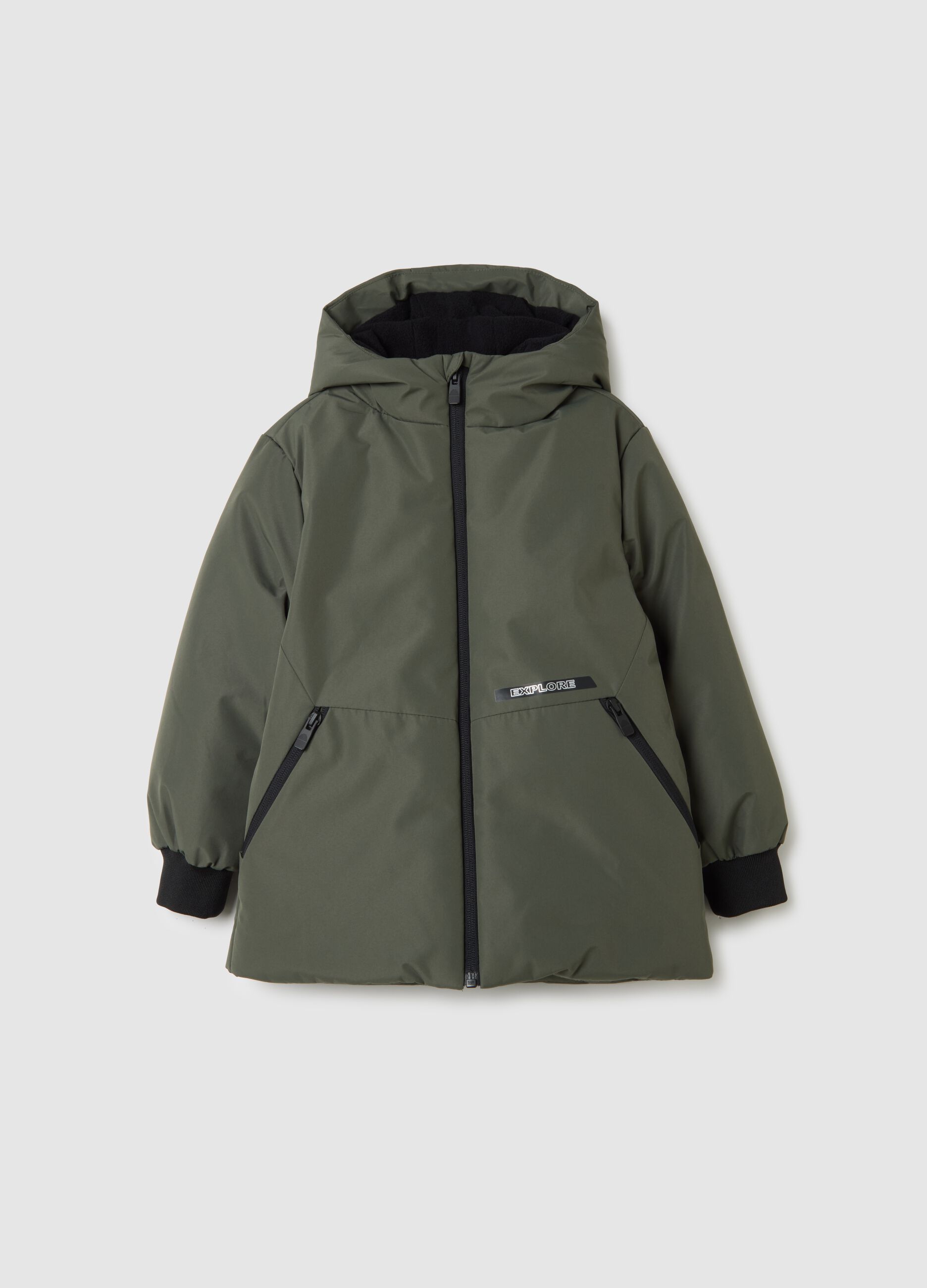 Green regular fit children's jacket with hood