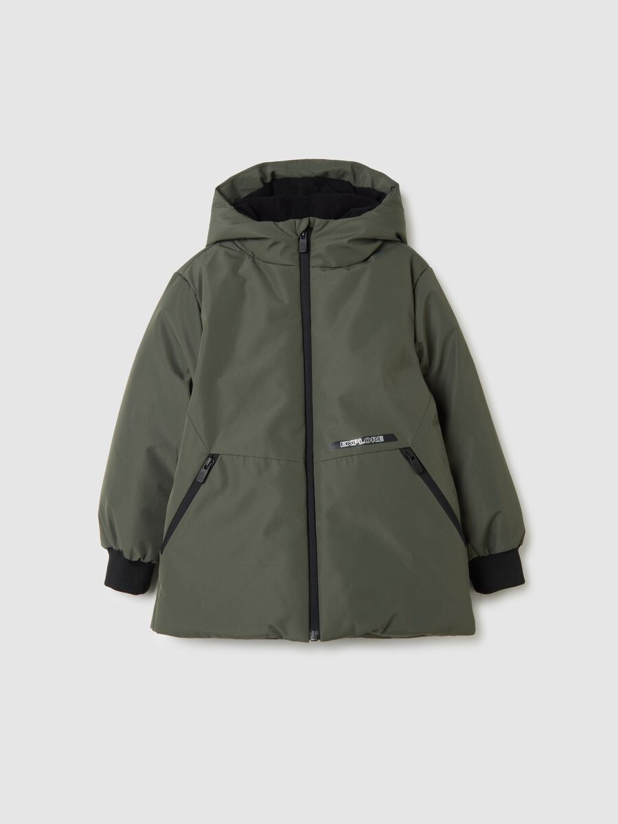 Green regular fit children's jacket with hood_0
