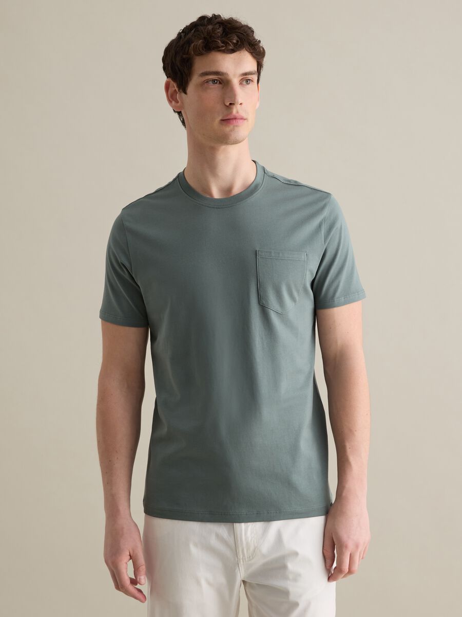 Green short-sleeved T-shirt in pure cotton_0