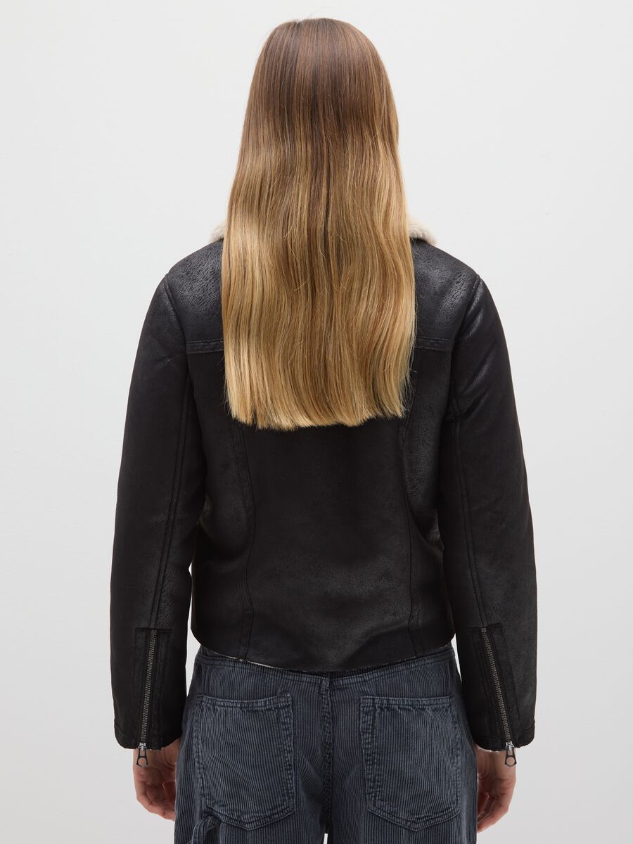 Black padded biker jacket, regular fit with zip_2