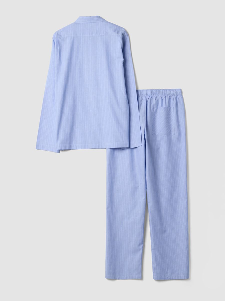 Pigiama azzurro a righe in puro cotone organico con colletto_6
