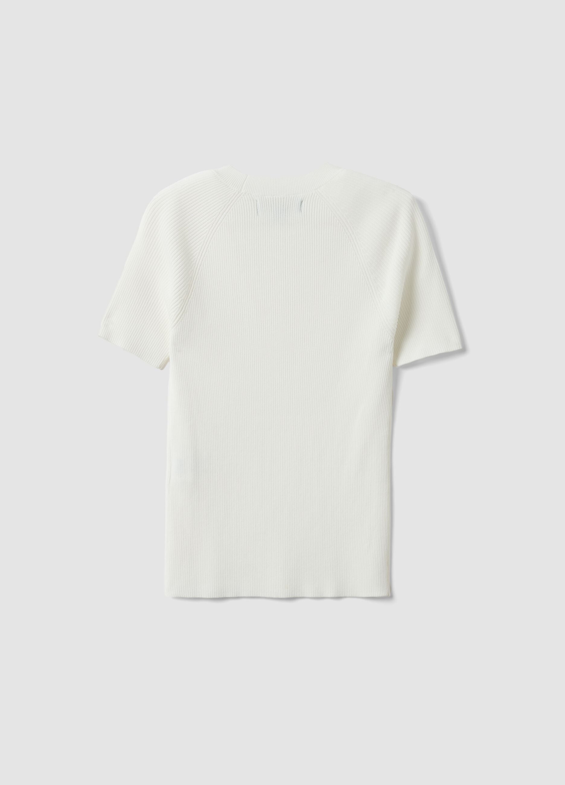 White ribbed fitted viscose-blend knit top