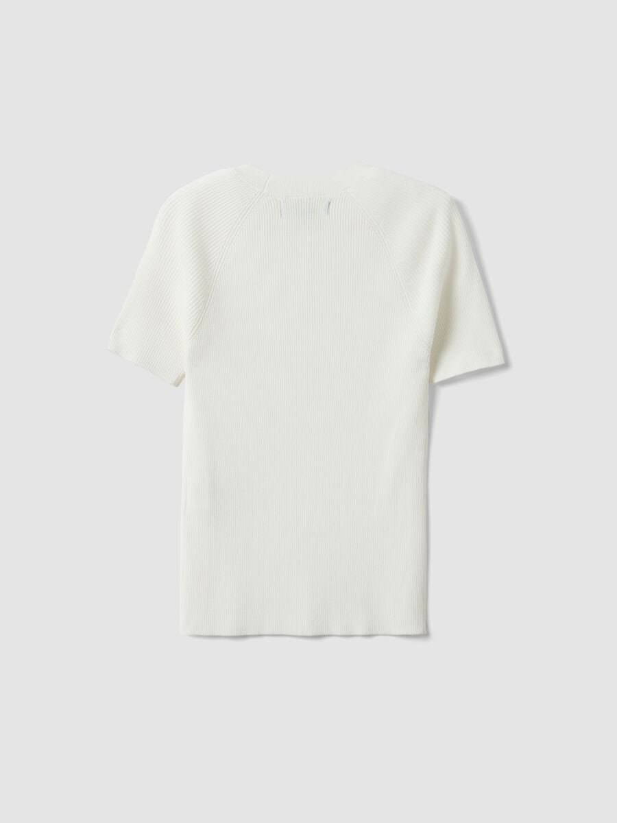 White ribbed fitted viscose-blend knit top_5