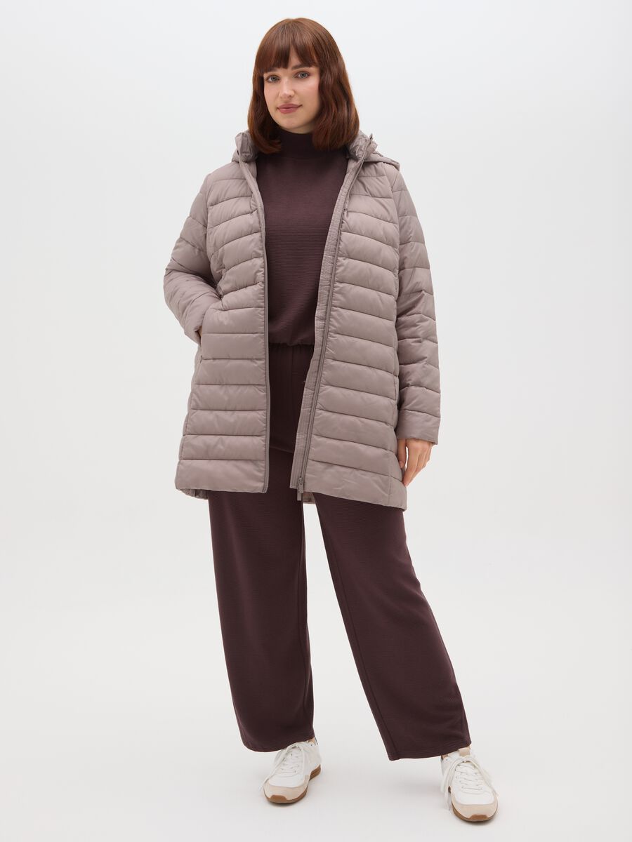 Beige padded jacket regular fit with hood_1