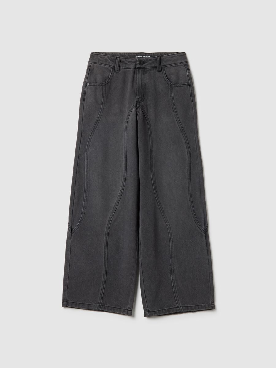 Grey cotton blend balloon jeans for girls_3