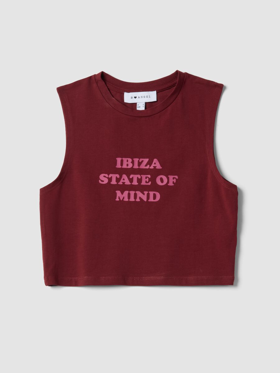 Tank top in cotone elasticizzato rosso regular fit con frase_4