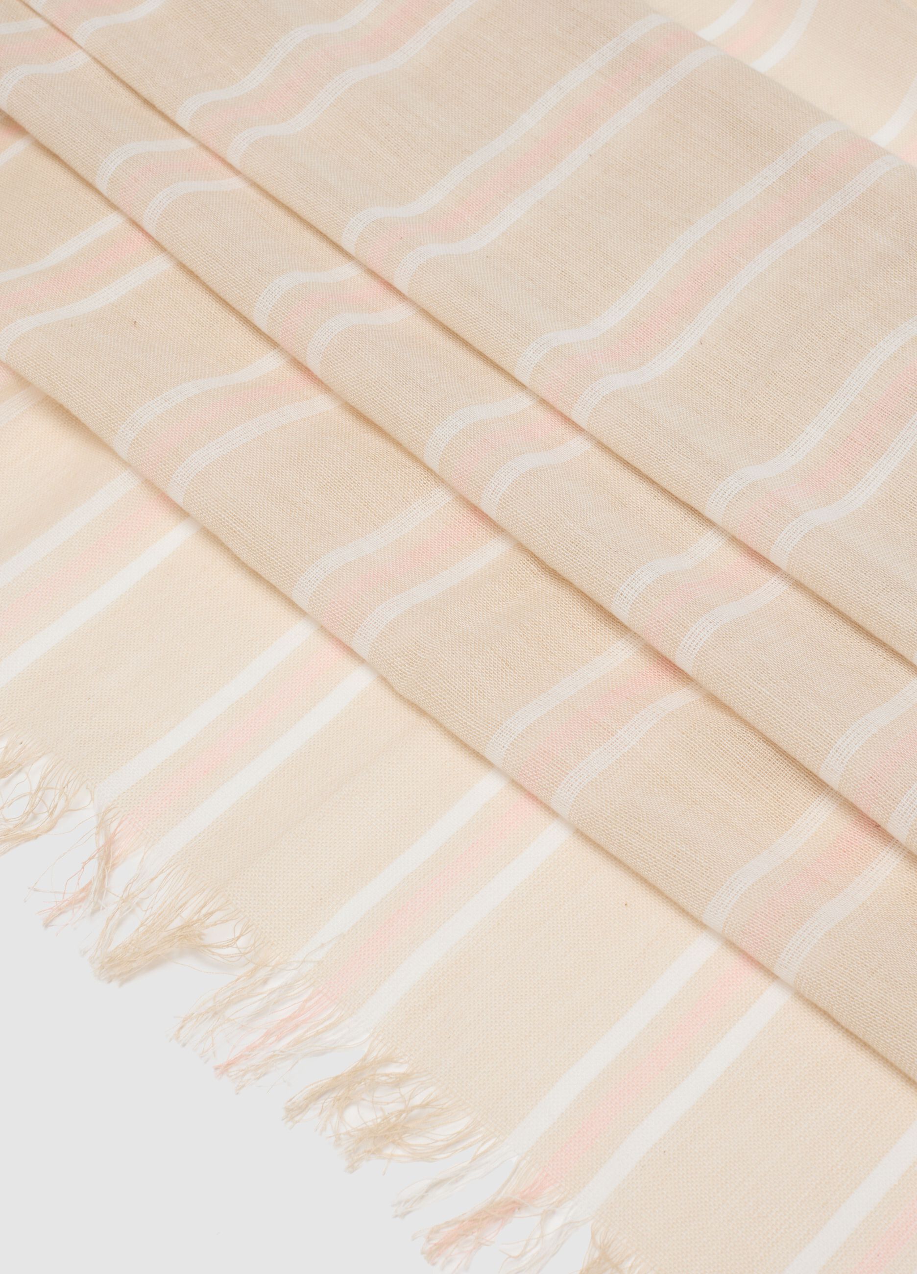 Beige pure cotton scarf with multicolour stripes