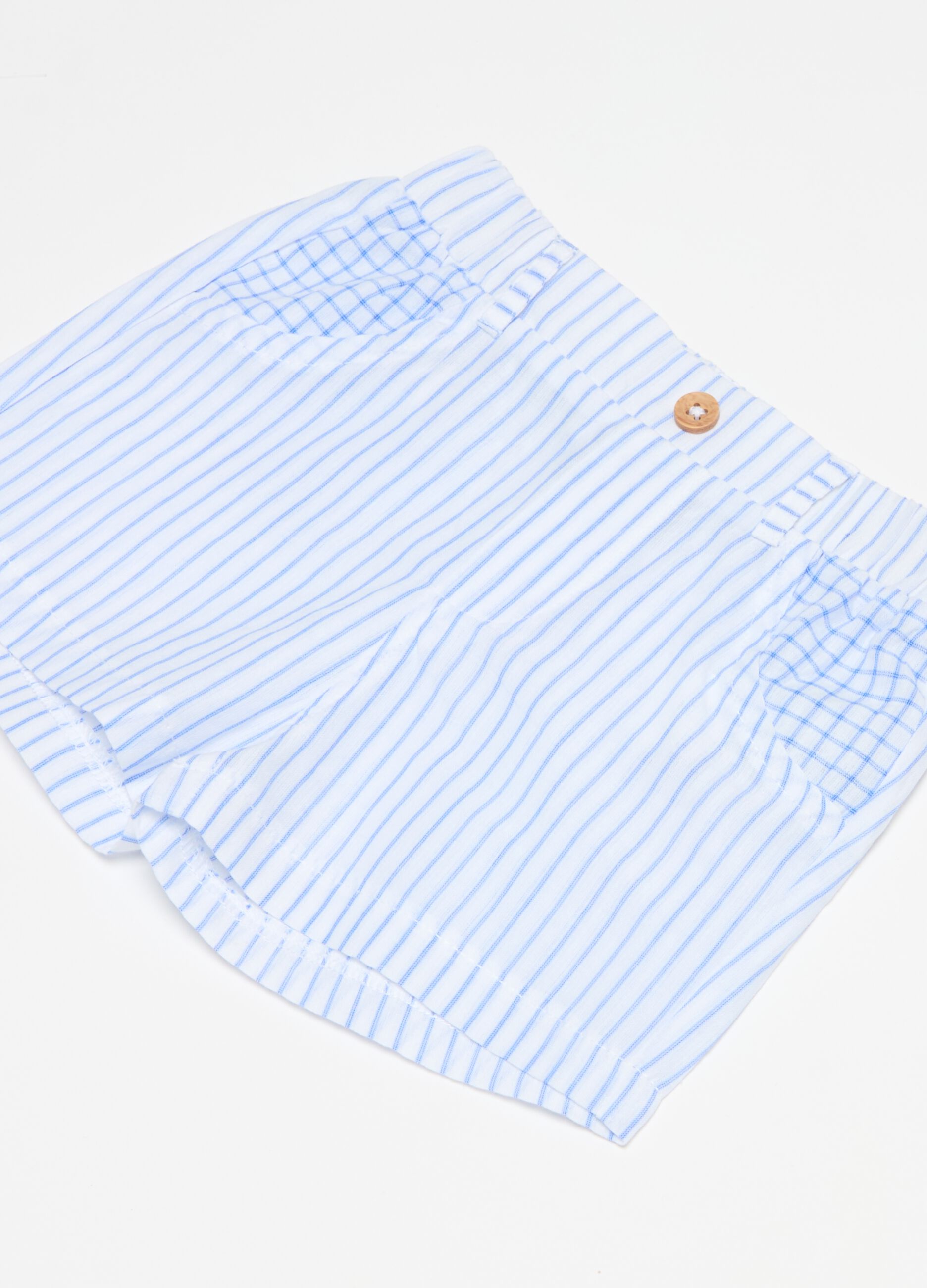 Polo shirt with embroidery and striped Bermuda shorts set