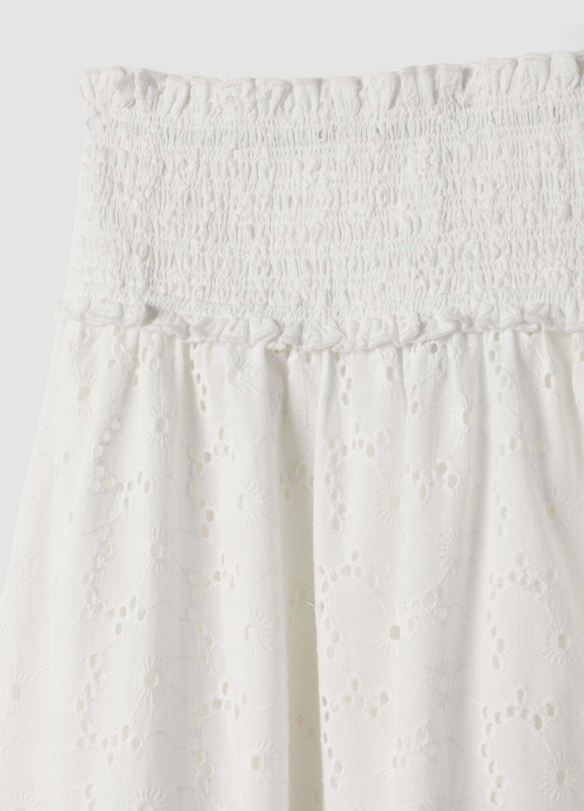 Long white broderie anglaise skirt in pure cotton