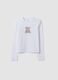 White pure cotton crew-neck T-shirt with teddy bear print for girls_3