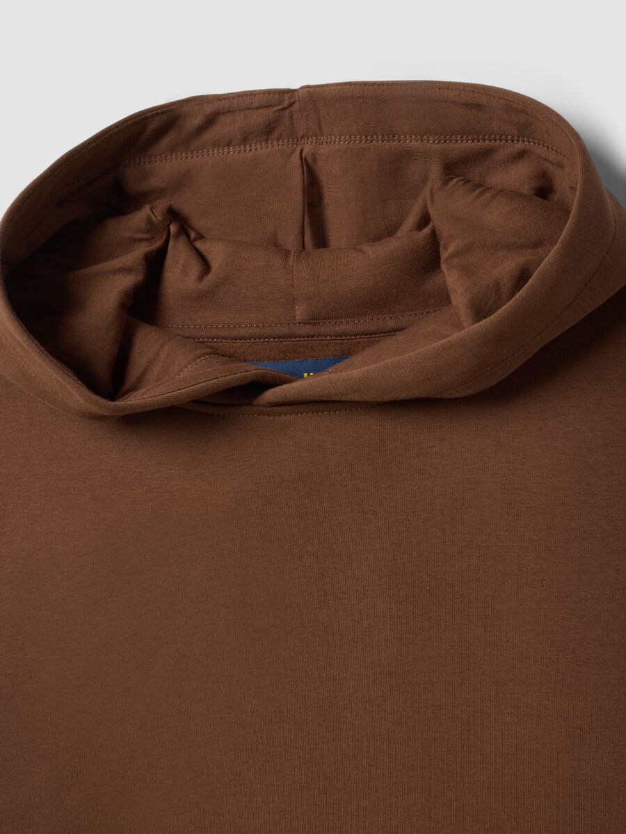 Felpa marrone in misto cotone con cappuccio regular fit_5