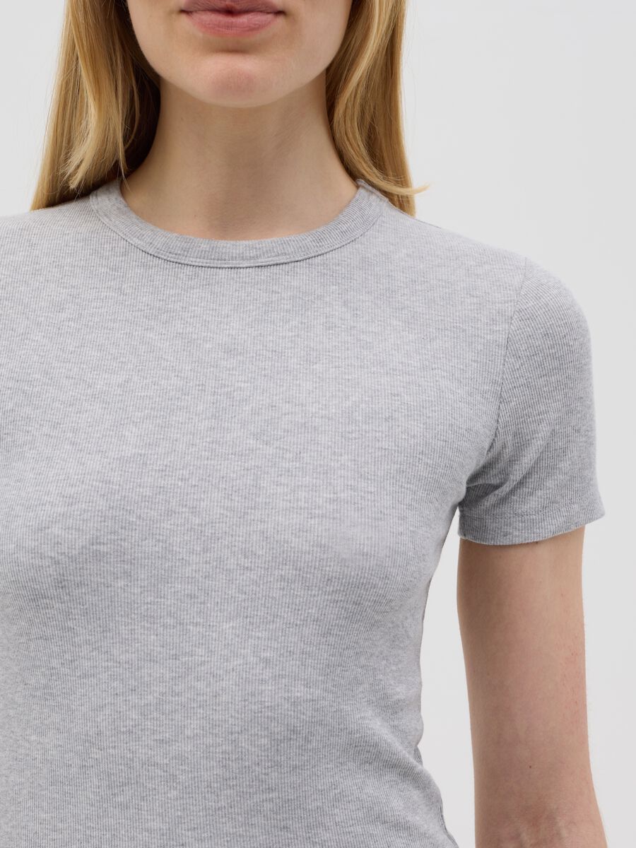 Grey short sleeve stretch cotton T-shirt_3