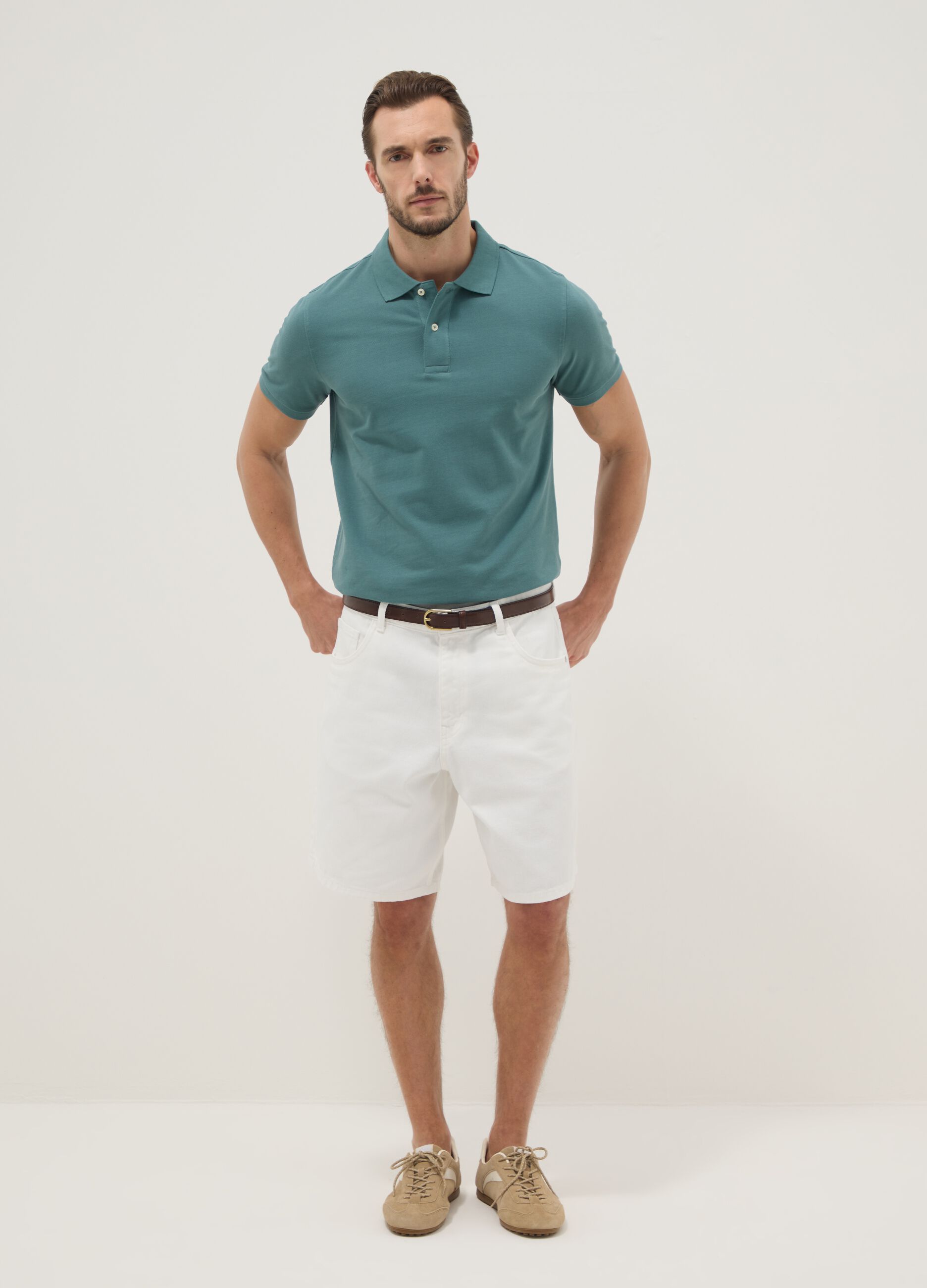 White denim bermuda shorts in cotton blend, baggy fit