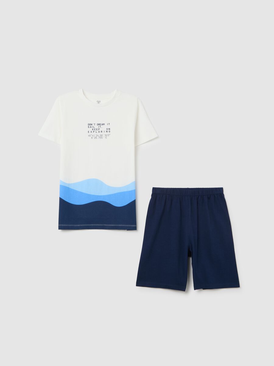White and blue short cotton pyjamas_0
