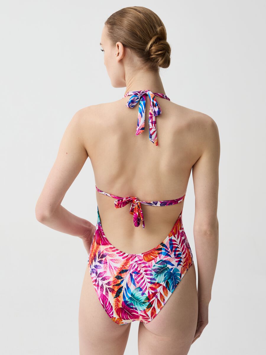 One-piece swimsuit with multicoloured foliage print_2