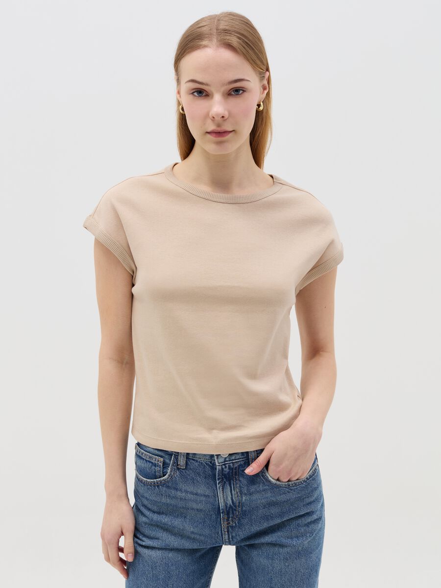 Beige T-shirt with kimono sleeves_0
