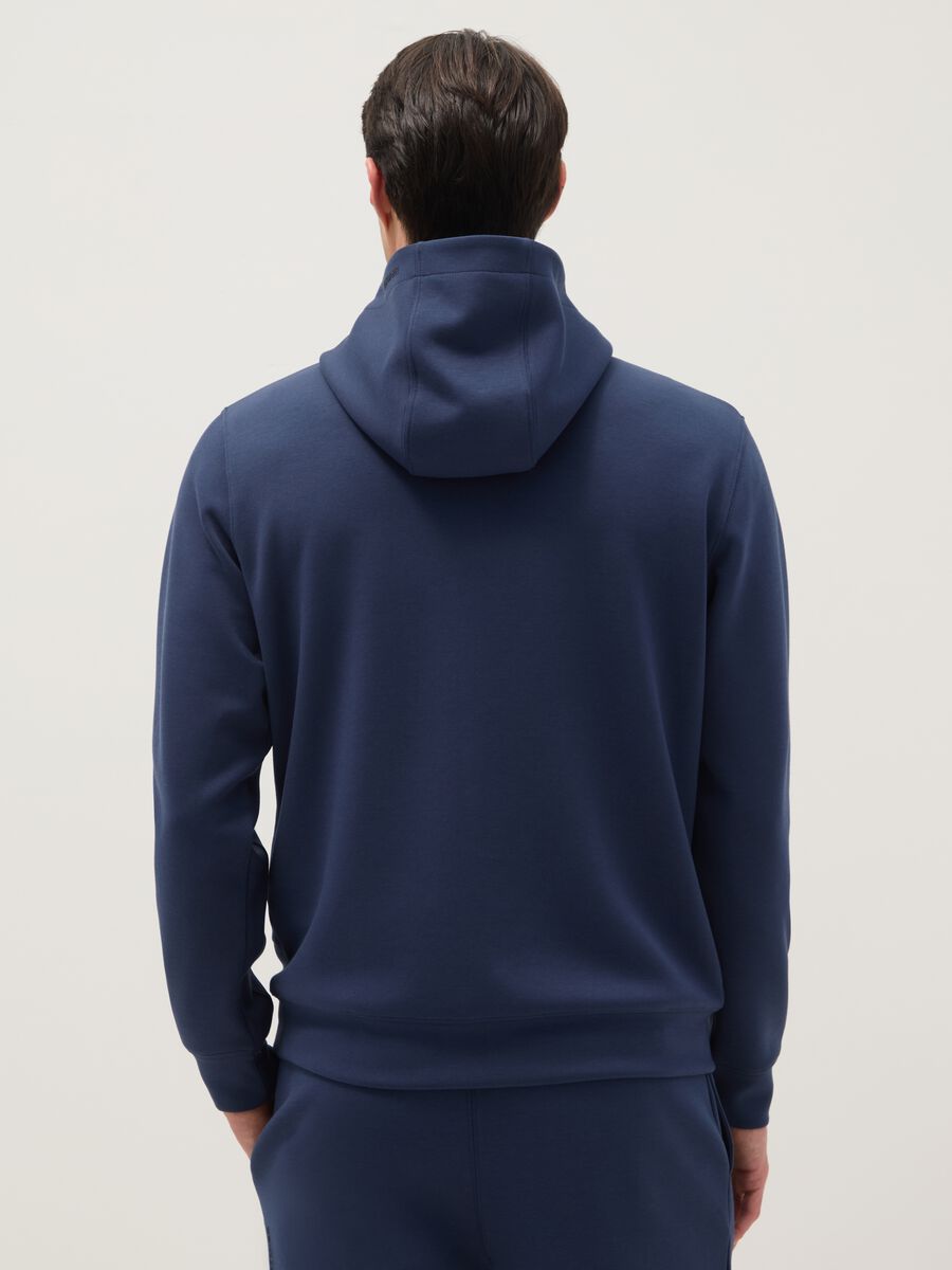 Blue Regular Fit Hooded Sweatshirt with Front Zip Neck_2