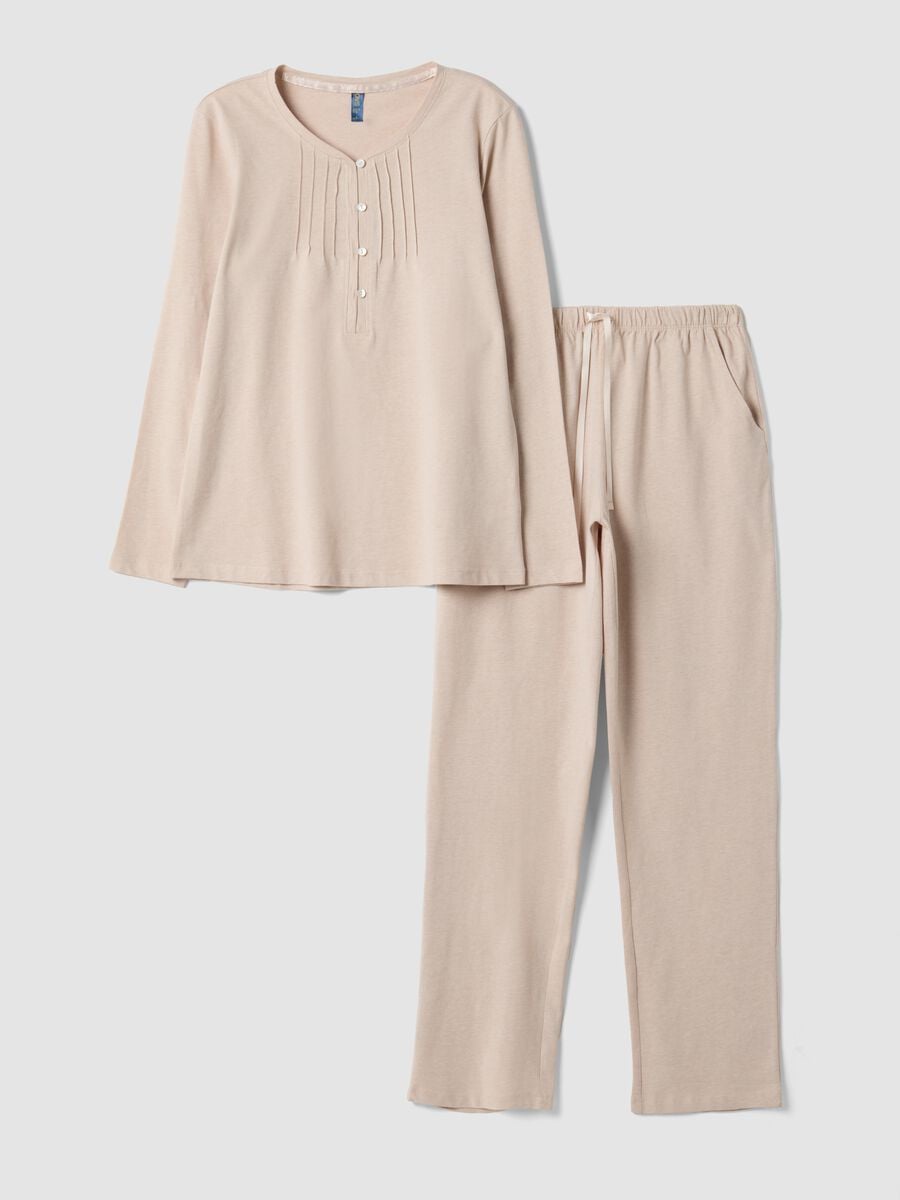 Pigiama beige in misto cotone organico con Collo serafino_0