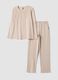 Pigiama beige in misto cotone organico con Collo serafino_0