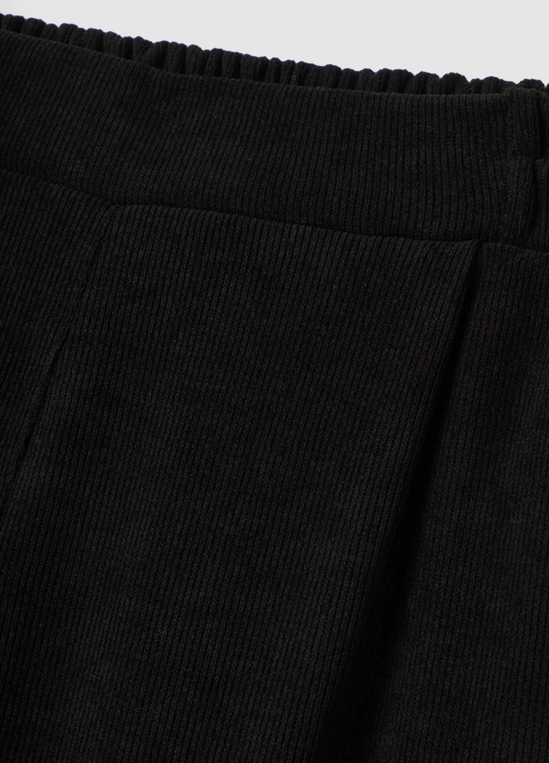 Black ribbed stretch-fabric trousers, regular fit