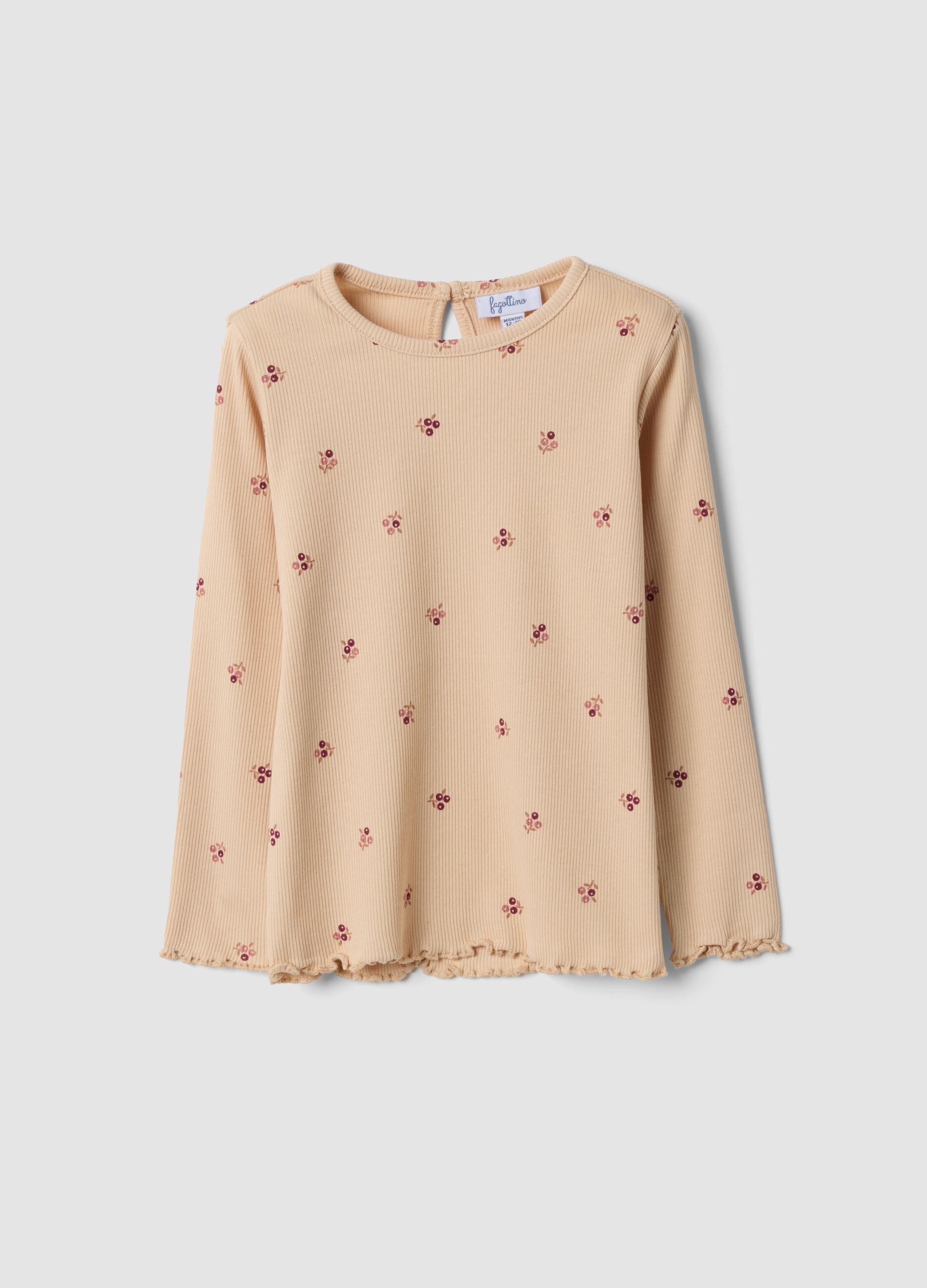 Beige organic stretch cotton crew-neck T-shirt
