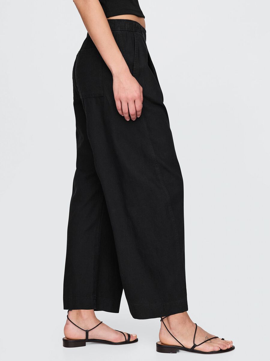 Black wide trousers in linen and viscose_4