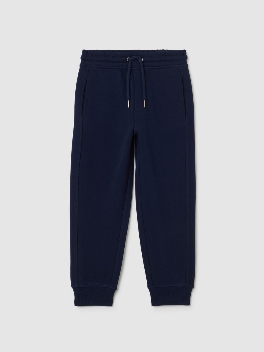 Pantaloni da bambino in puro cotone blu regular fit_0