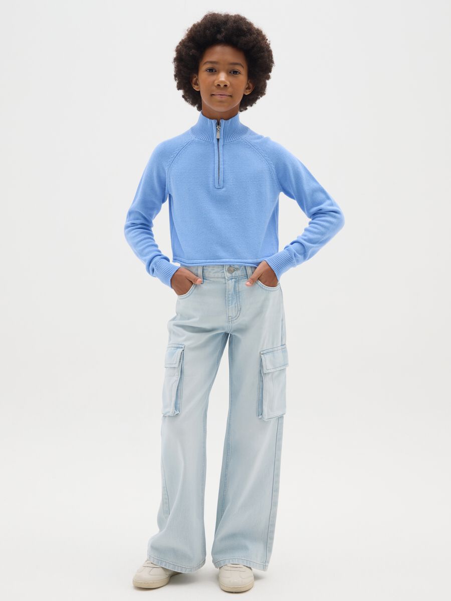 Jeans da ragazze in puro cotone azzurri relaxed fit_0
