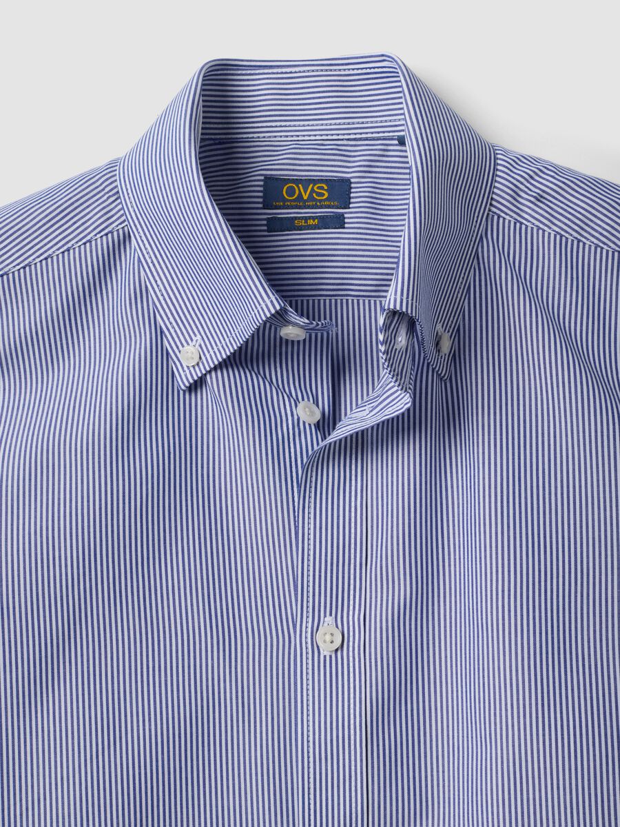 Camicia blu a righe in misto cotone button down easy iron slim fit_6