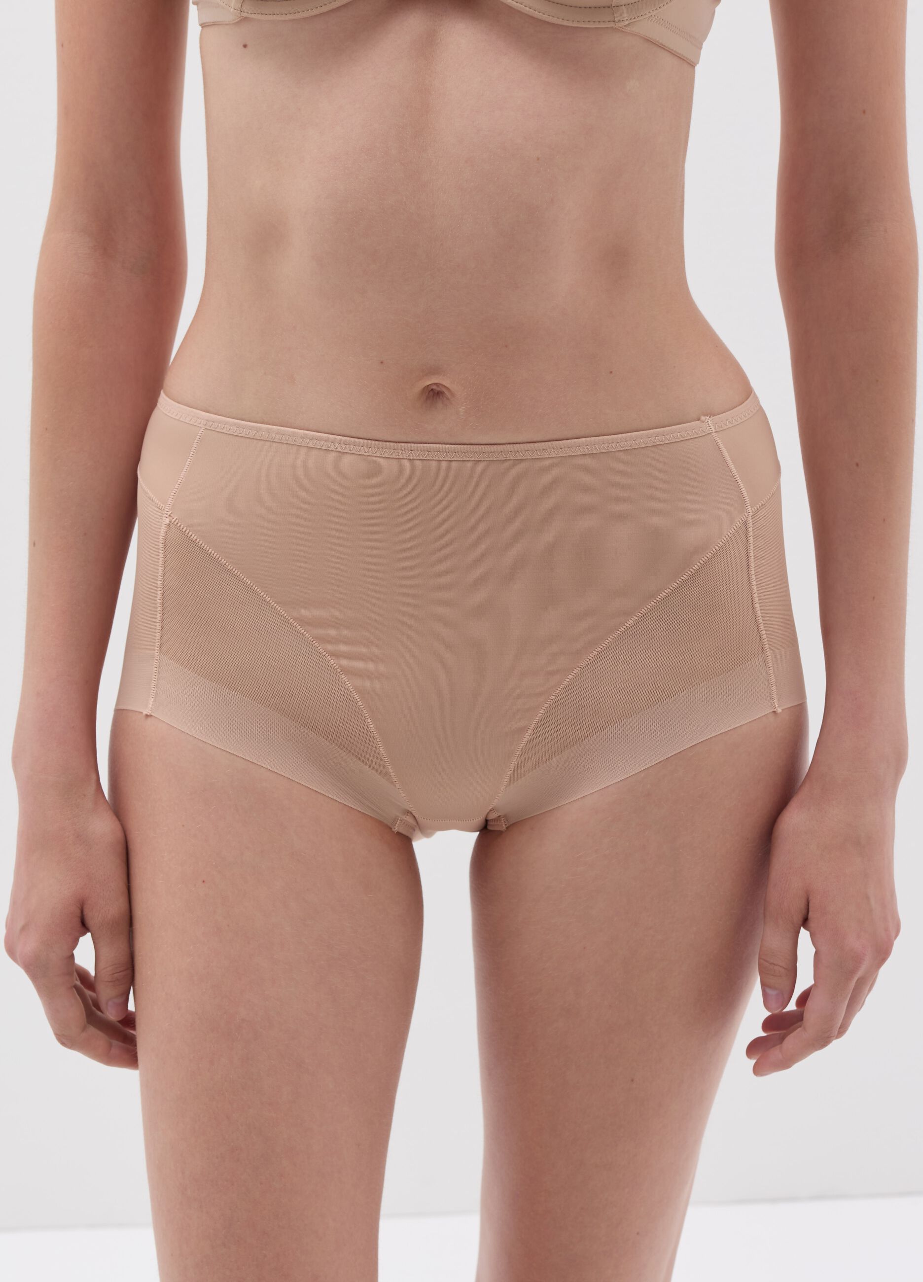 Slip a vita alta in microfibra beige