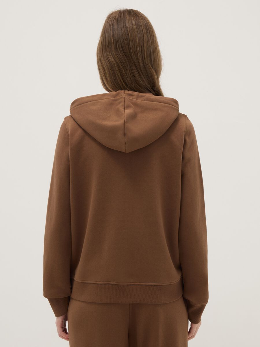 Brown cotton blend regular fit hoodie with zip_2