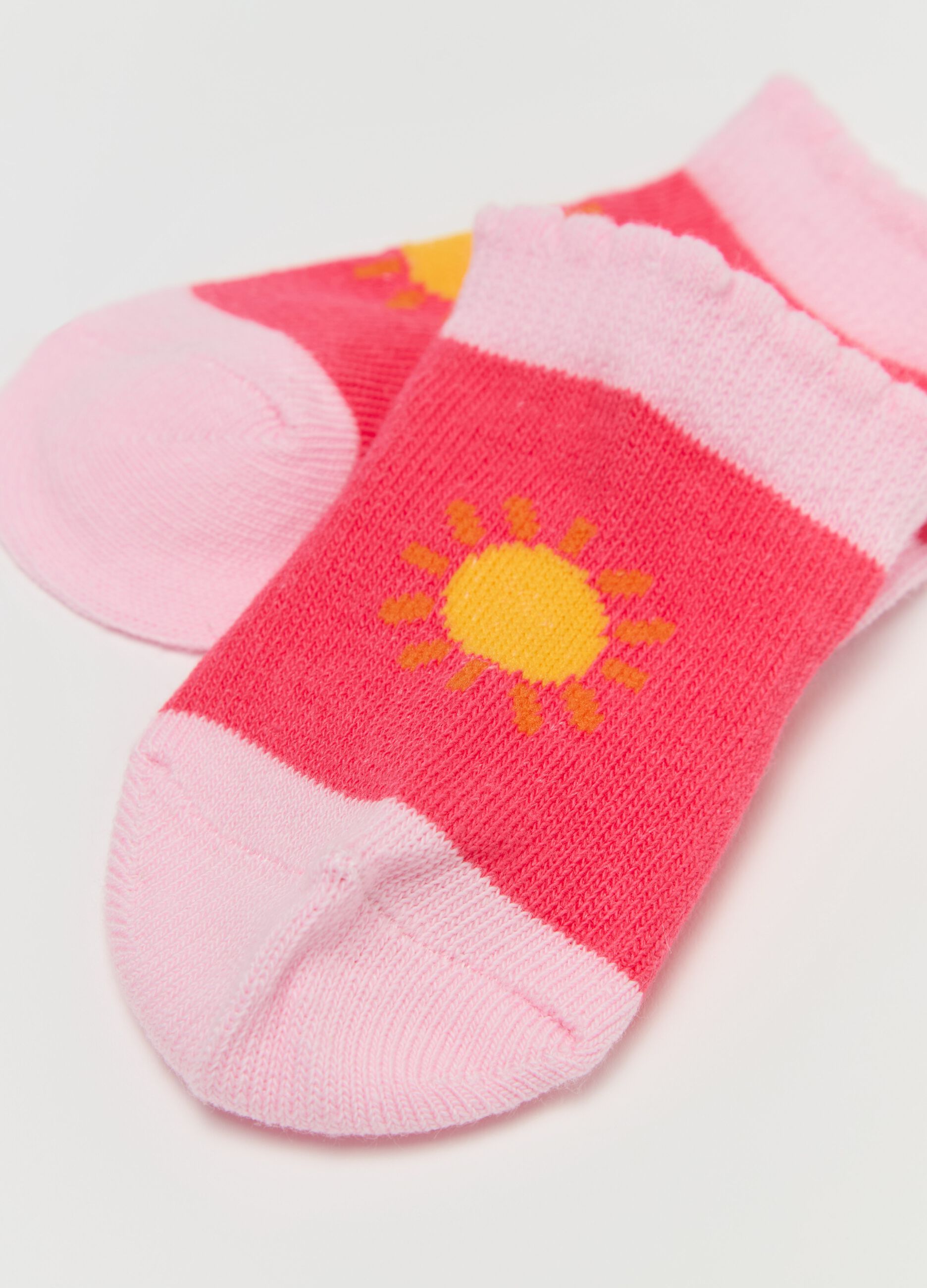 Three-pair pack stretch socks with sun and rainbow design