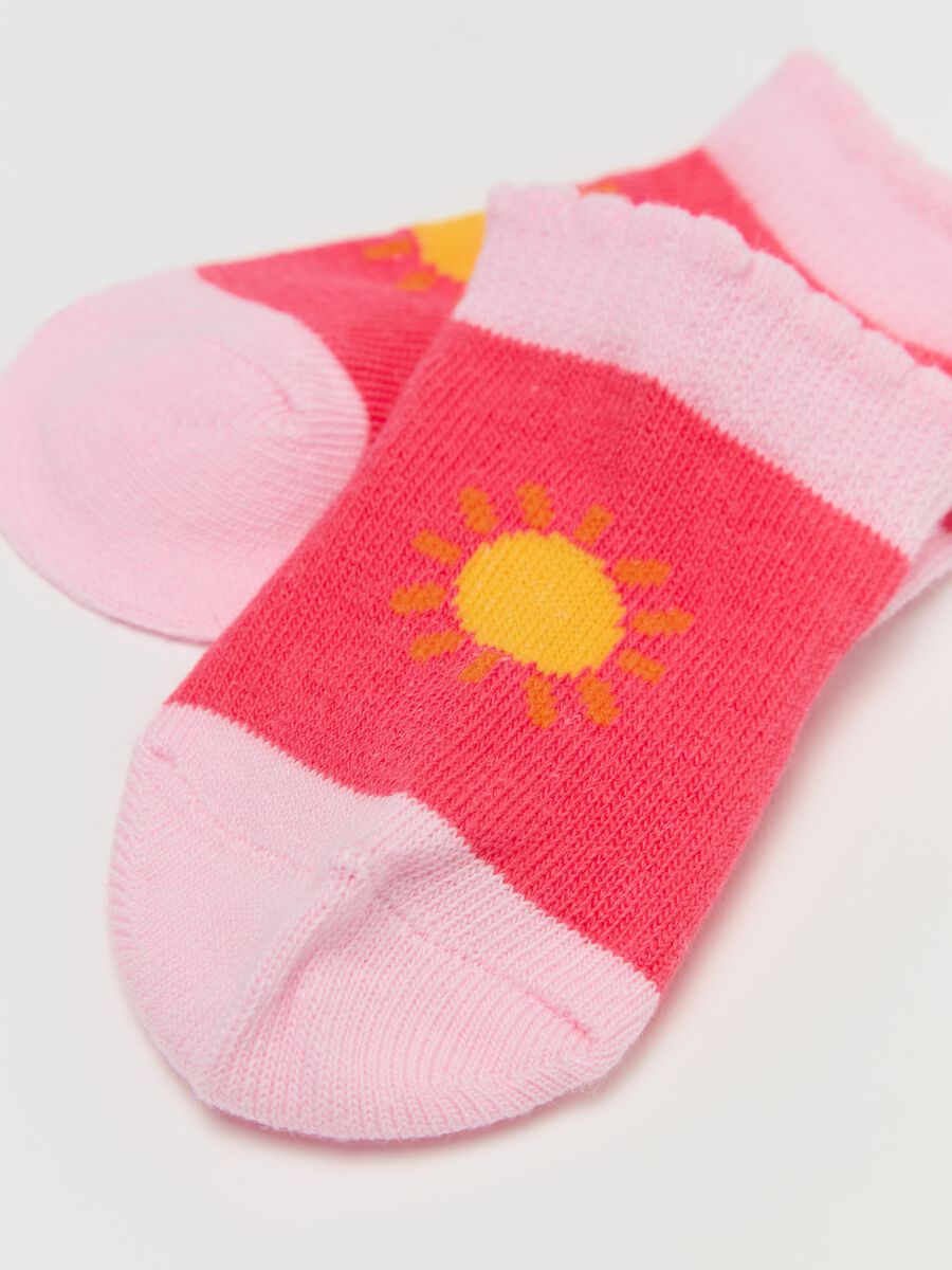 Three-pair pack stretch socks with sun and rainbow design_1