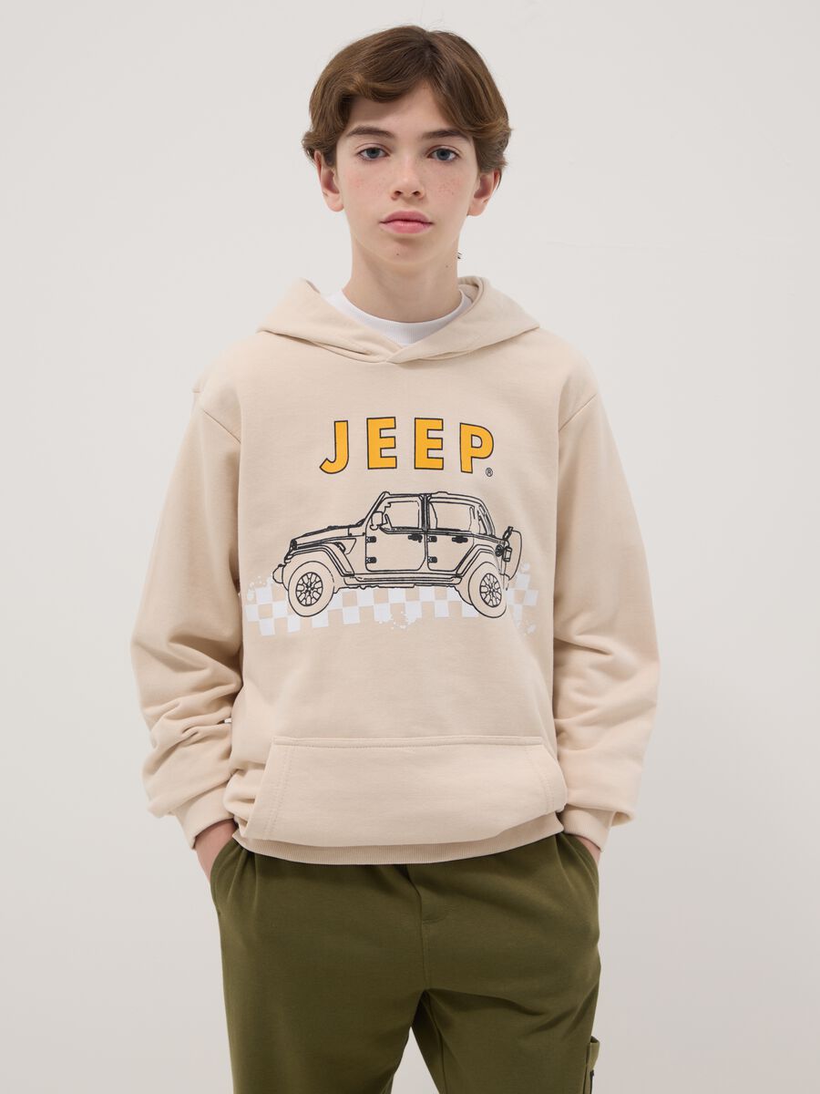 Felpa in misto cotone beige da bambino regular fit con stampa_0
