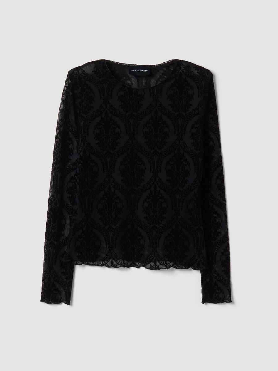 Black regular-fit T-shirt in sheer stretch fabric with pattern_4