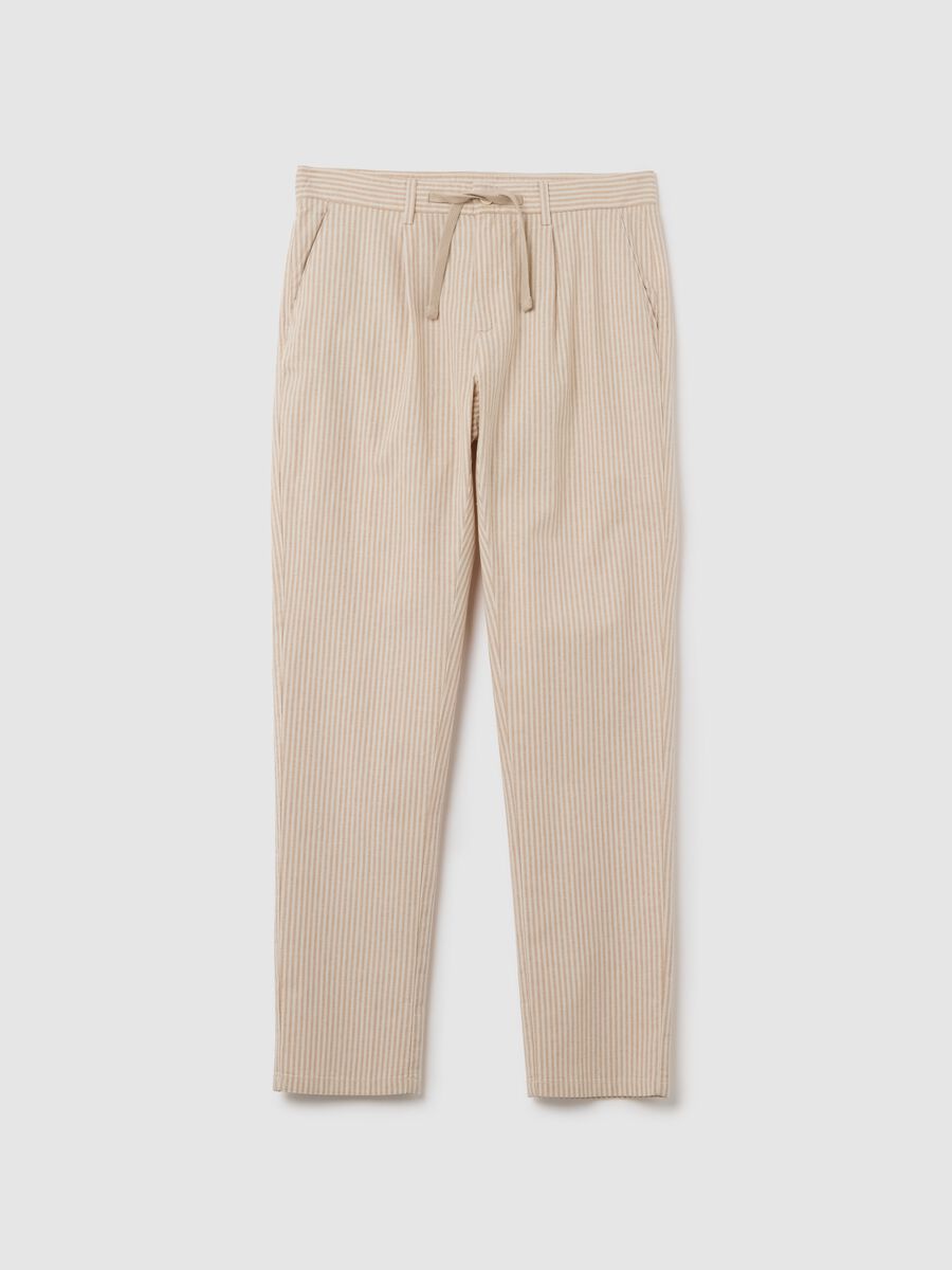 Men’s multicoloured slim-fit trousers in cotton and linen_4