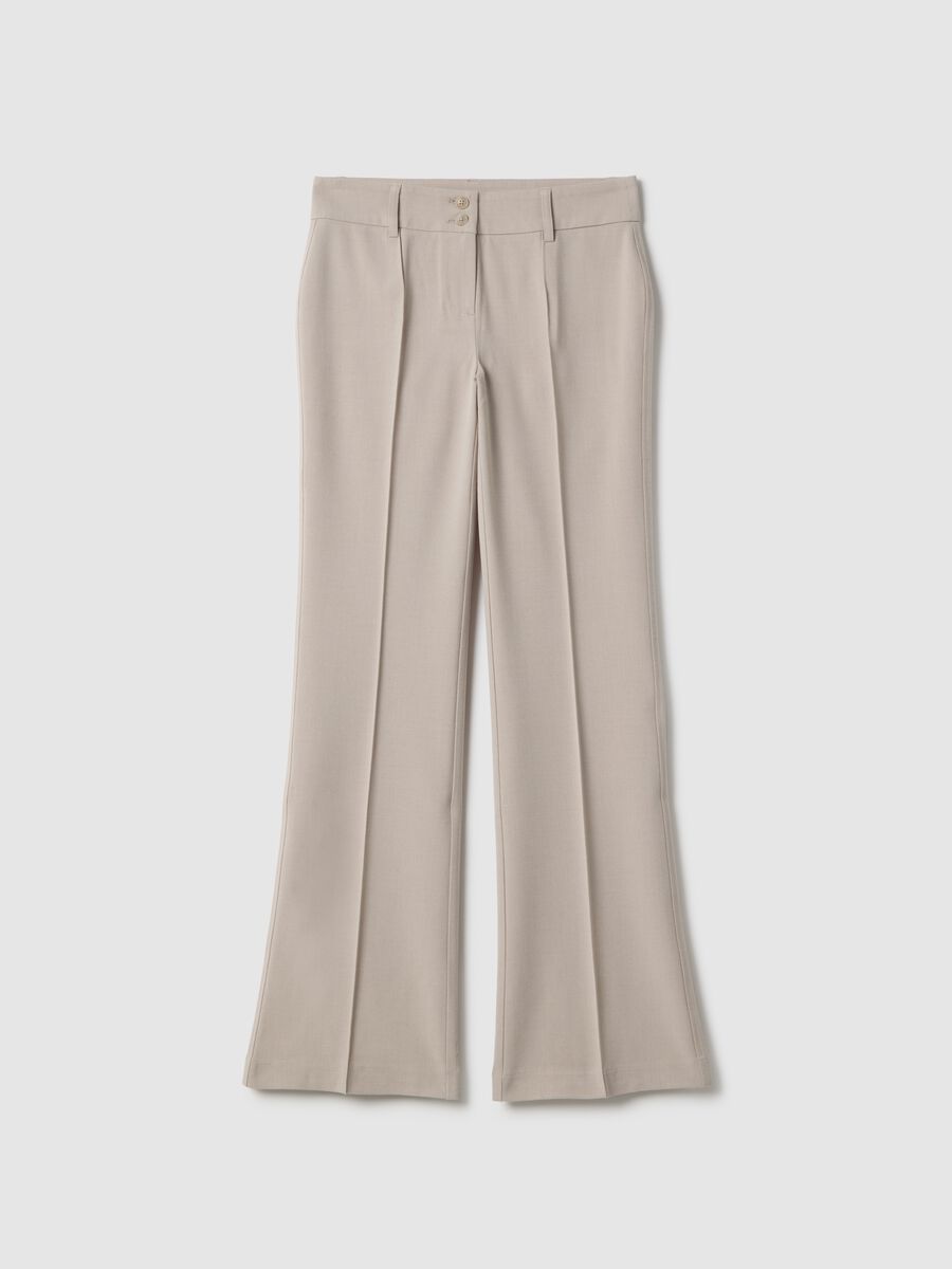 Beige stretch fabric flare fit trousers_0
