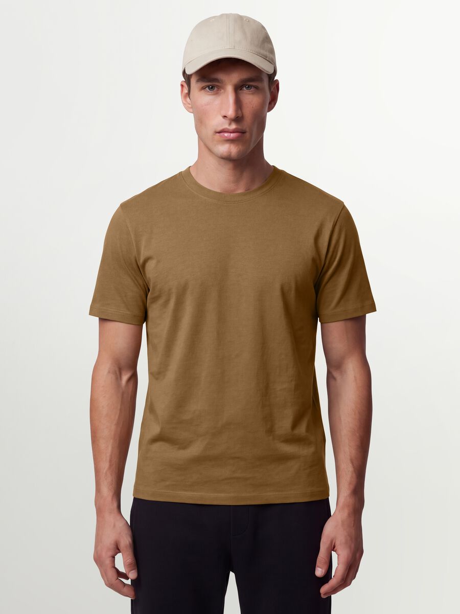 T-shirt marrone in puro cotone organico jersey regular fit_0