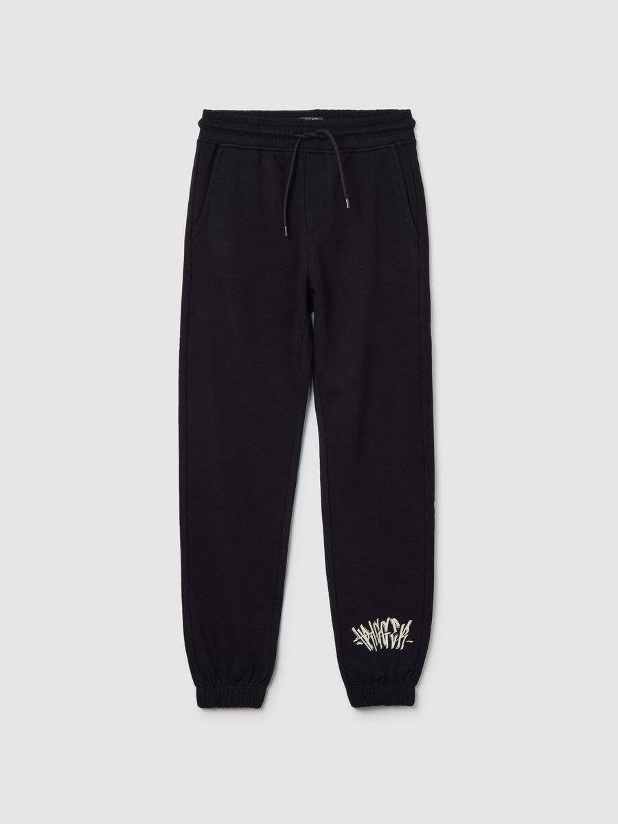 Black jogger trousers for boys in pure cotton regular fit_0