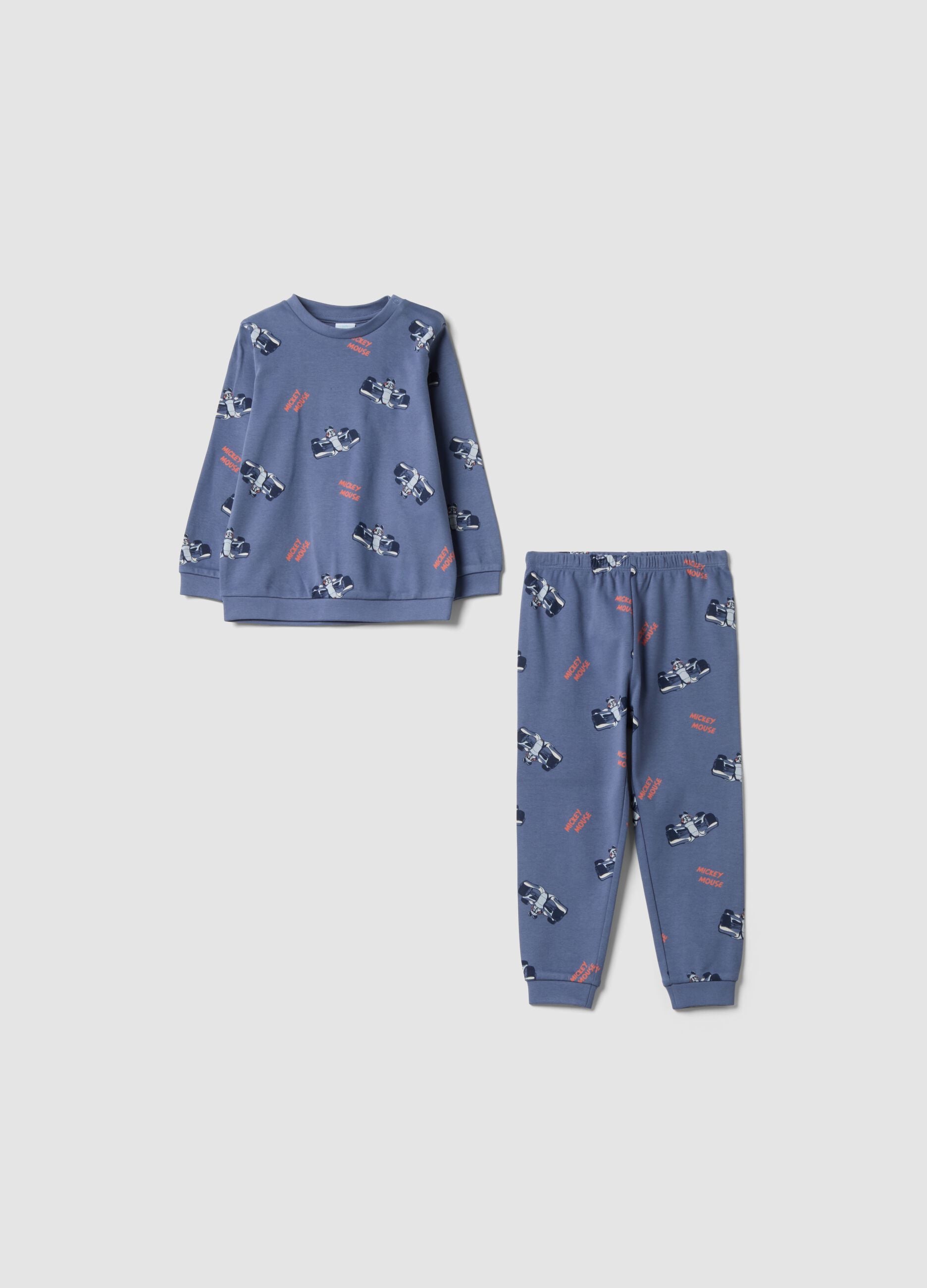 Blue organic cotton pyjamas with Mickey Mouse print