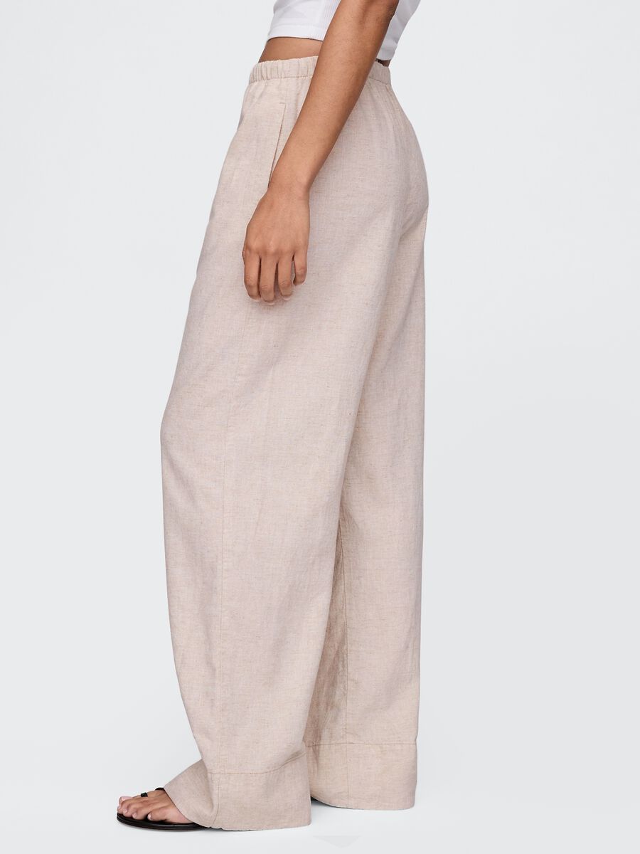 Beige wide-leg trousers in linen and viscose_1