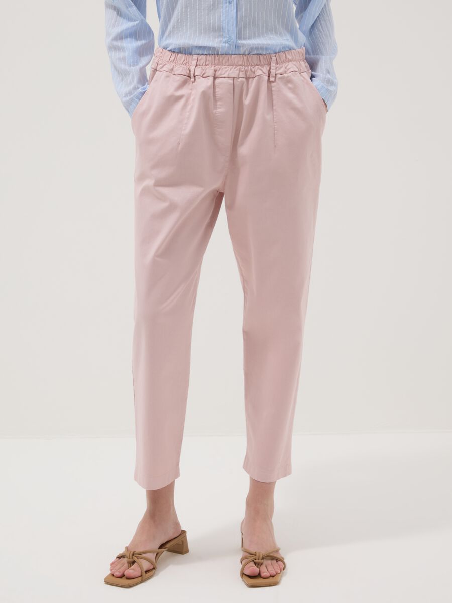 Pink regular-fit stretch cotton trousers_1