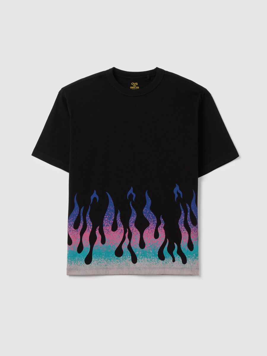 Cotton T-shirt with flame print_3