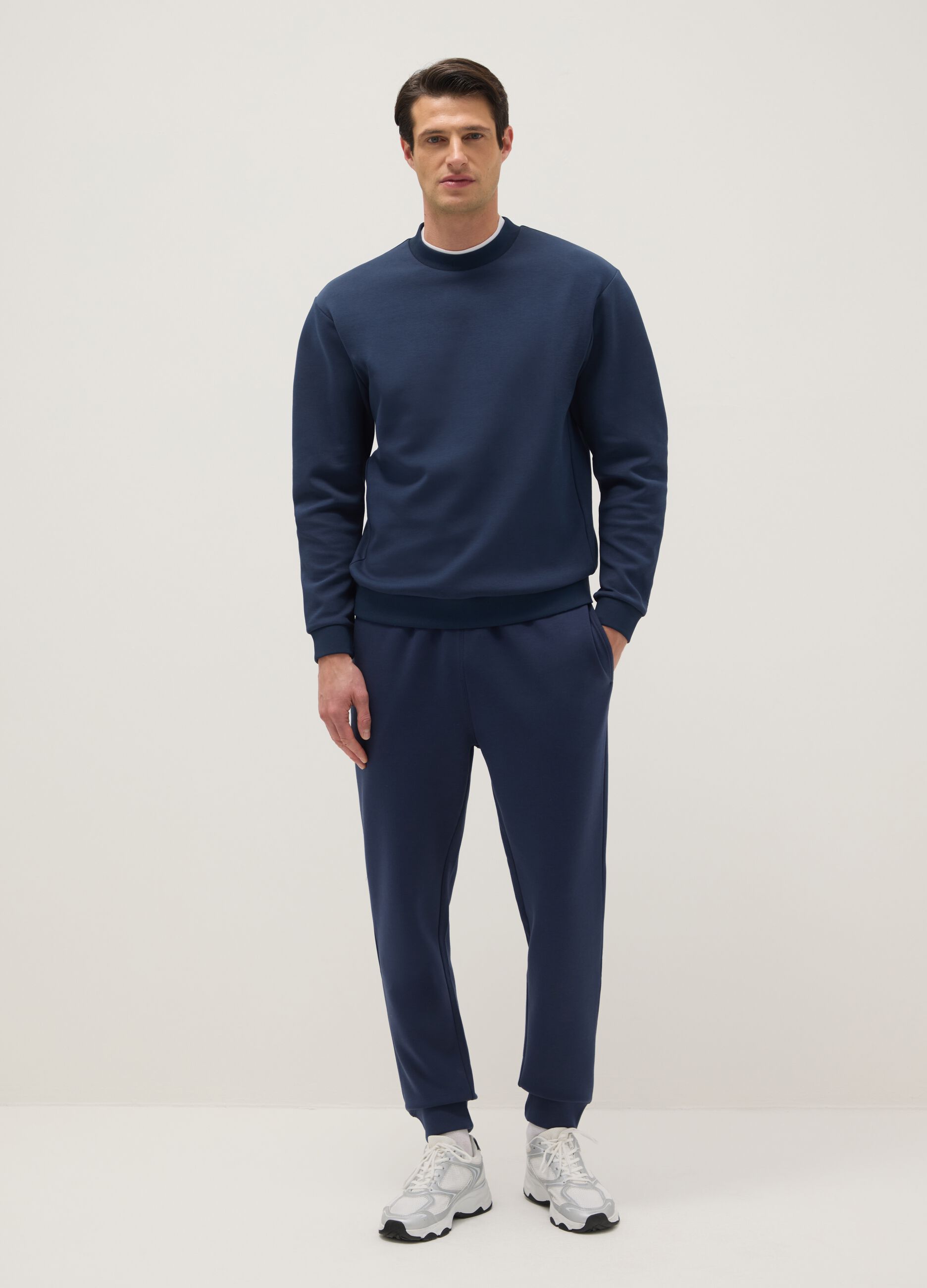 Blue Regular Fit Cotton Blend Jogger Trousers