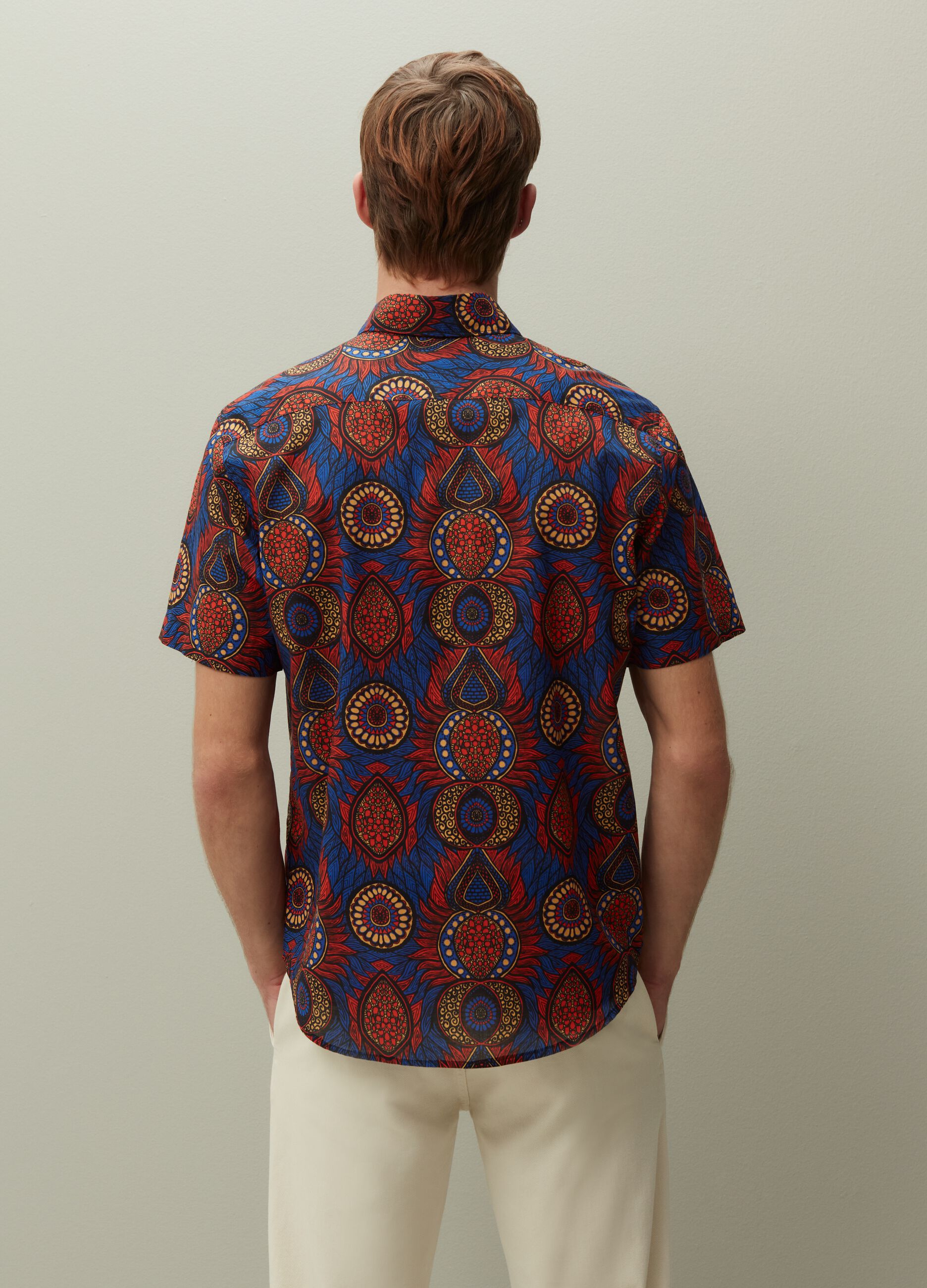 Short-sleeved shirt with ethnic pattern