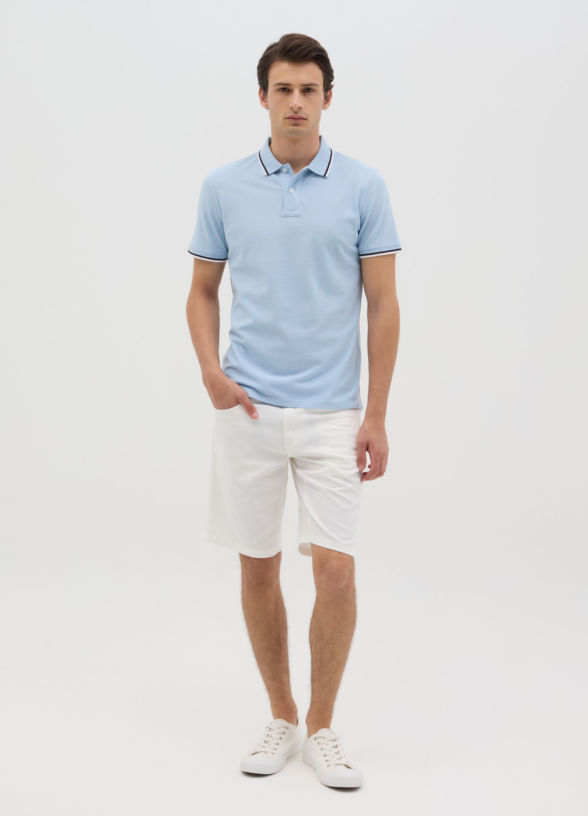 Bermuda da uomo in puro cotone bianco regular fit con tasche