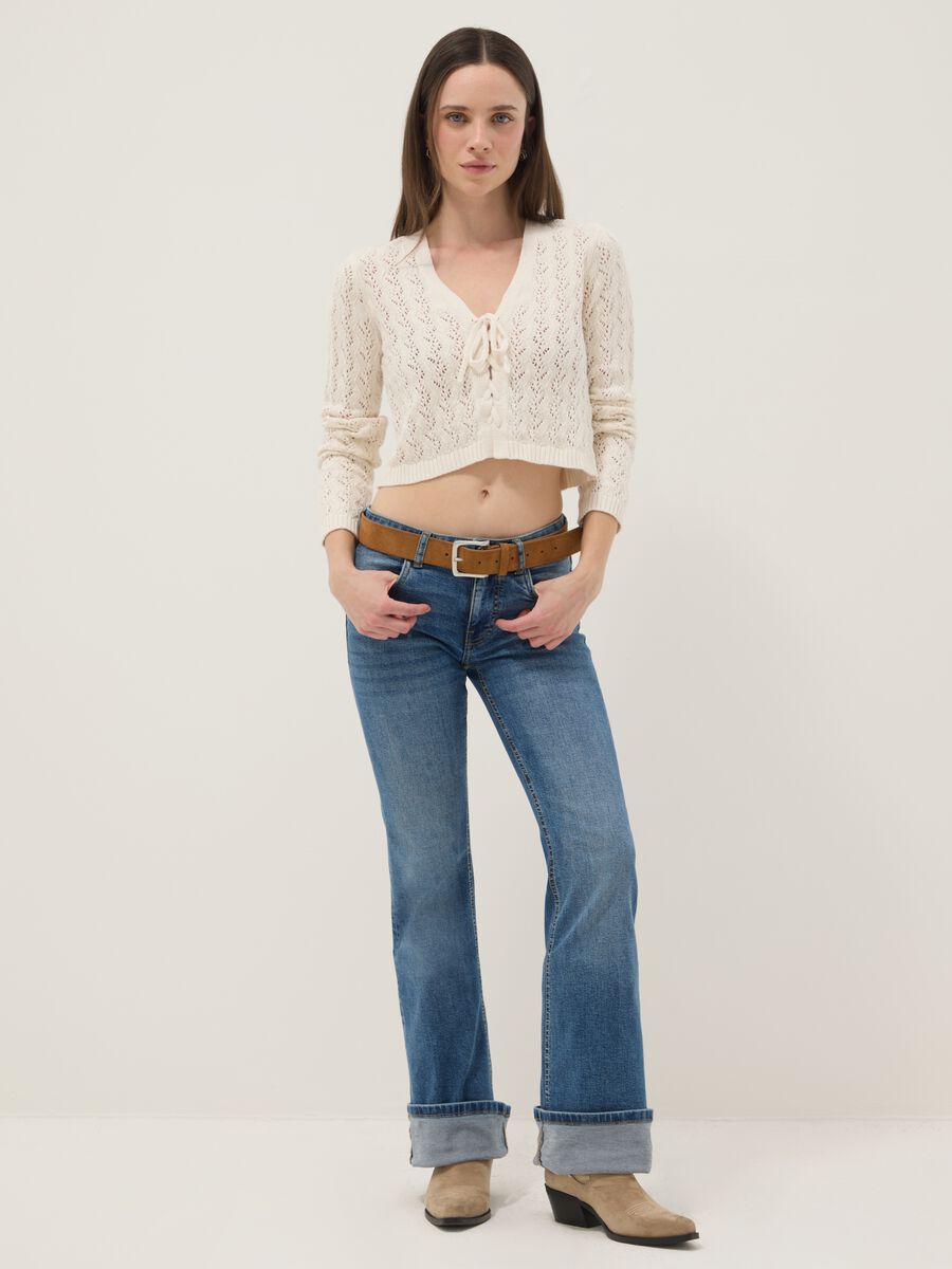 Cardigan in puro cotone beige regular fit con design traforato_2