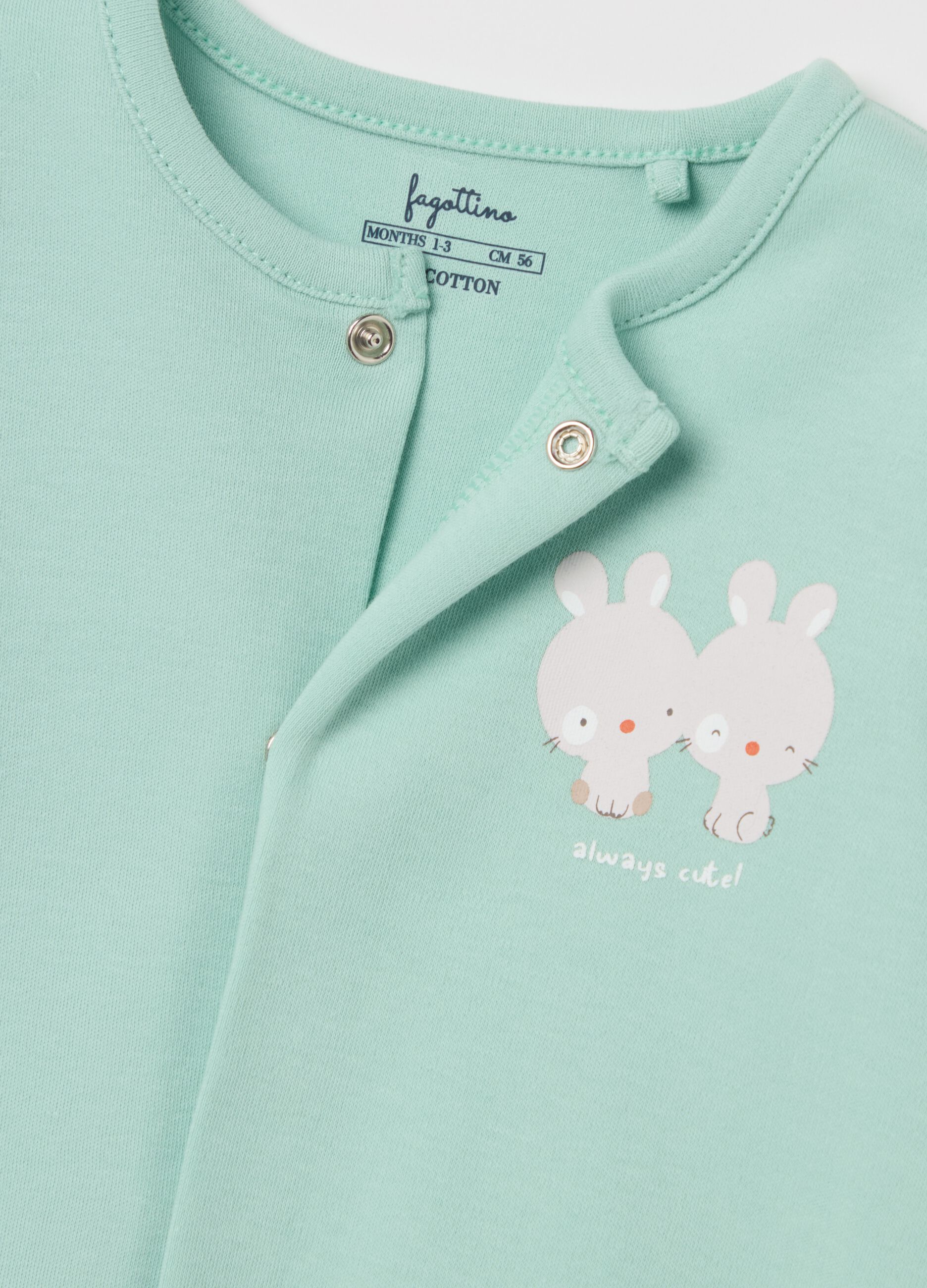 Two-pack onesie with feet and rabbits print